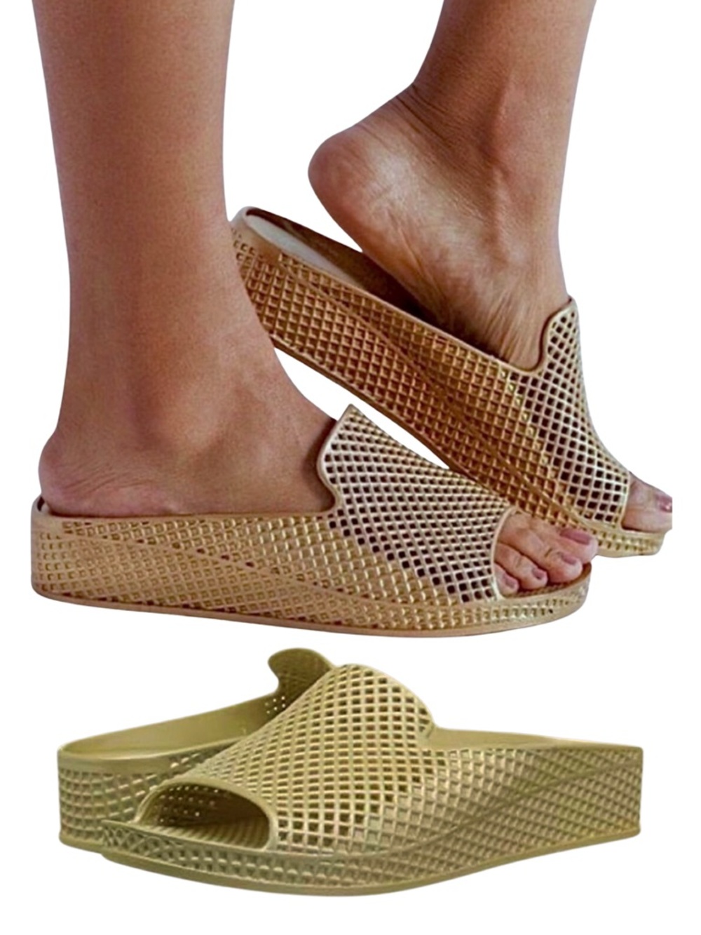 SKECHERS Cali Glitz-Shine‎ Game-Sculpted Mesh Front Single Band Slide Sandal